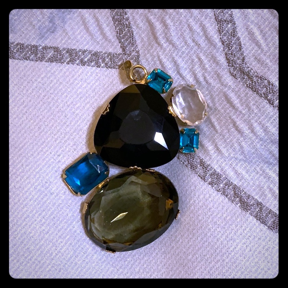 Glam pendant in black, teal, grey & crystal